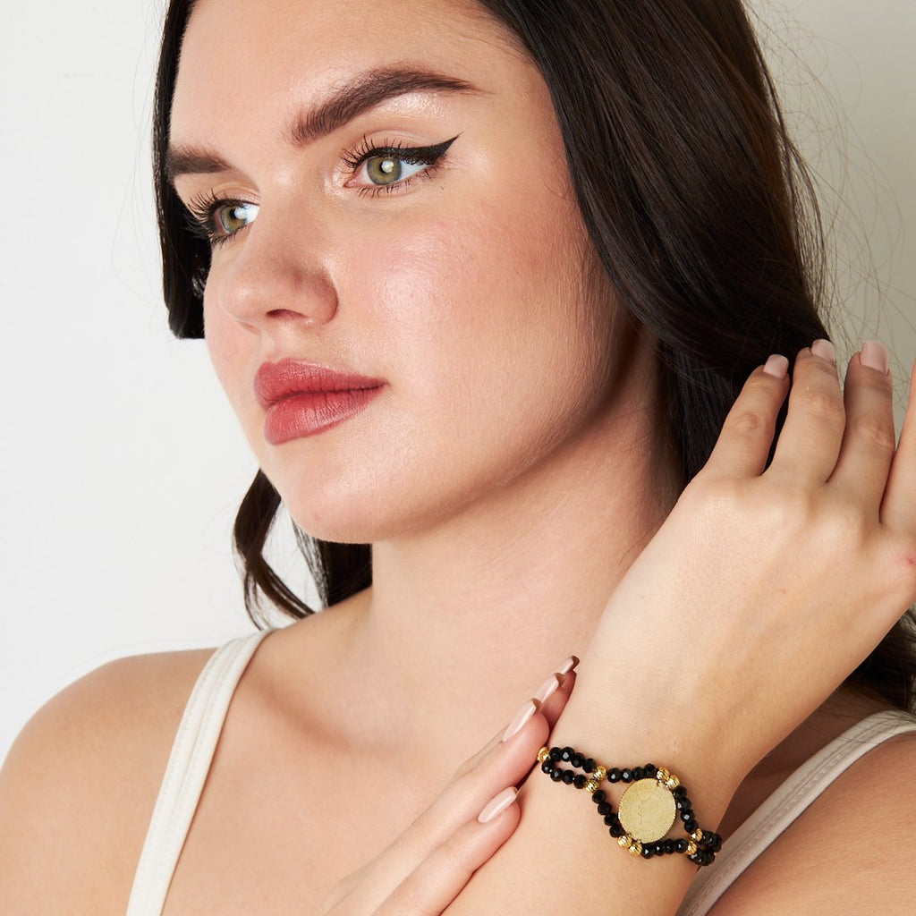 Siyah Taşlı  İp Bileklik - 925 GÜMÜŞ