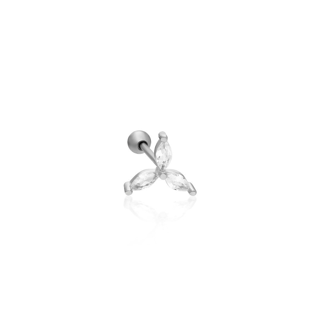 Üç Taşlı Modern Piercing - 925 GÜMÜŞ