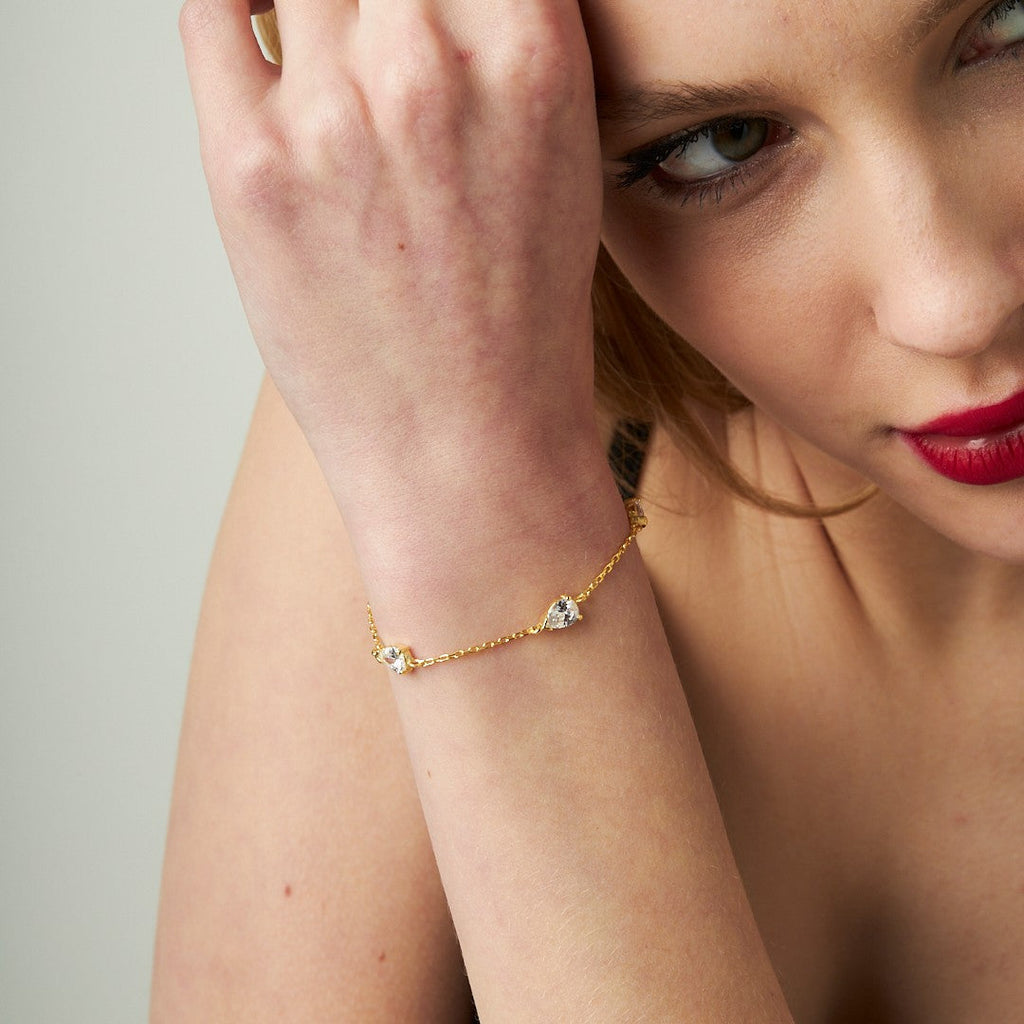 Üç Taşlı Gözyaşı Bileklik - 925 GÜMÜŞ