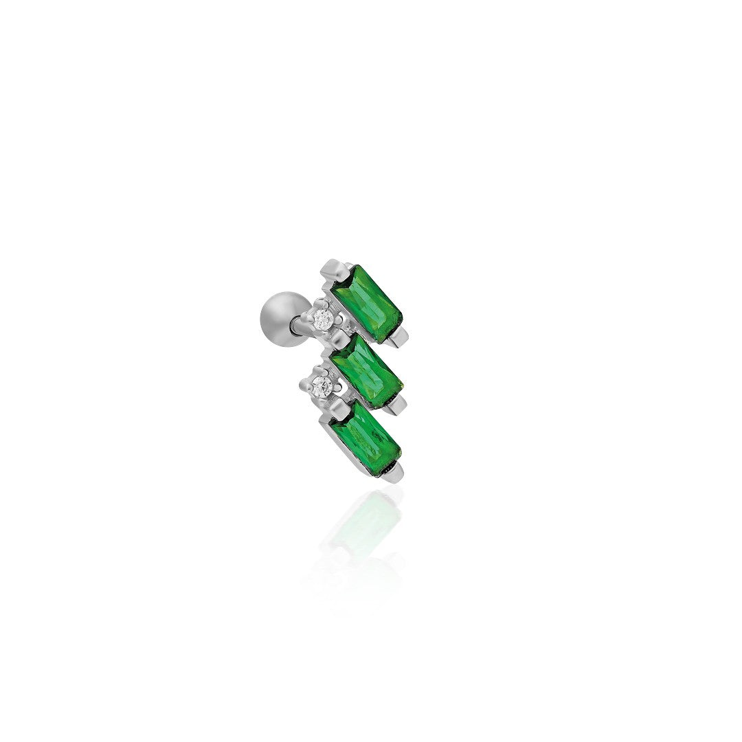 Yeşil Taşlı Baget Piercing - 925 GÜMÜŞ
