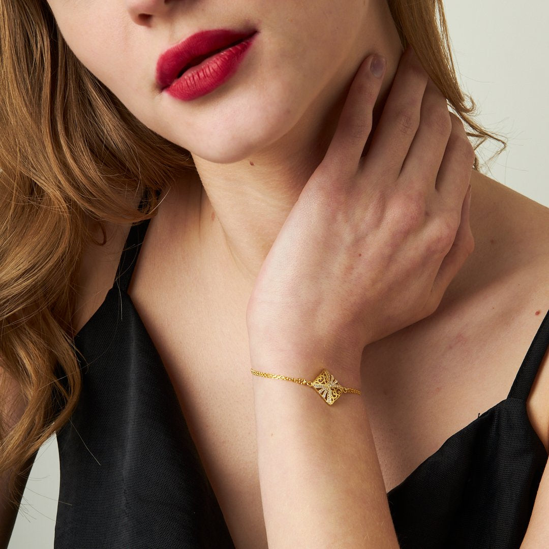 Taşlı Kare Bileklik - 925 GÜMÜŞ