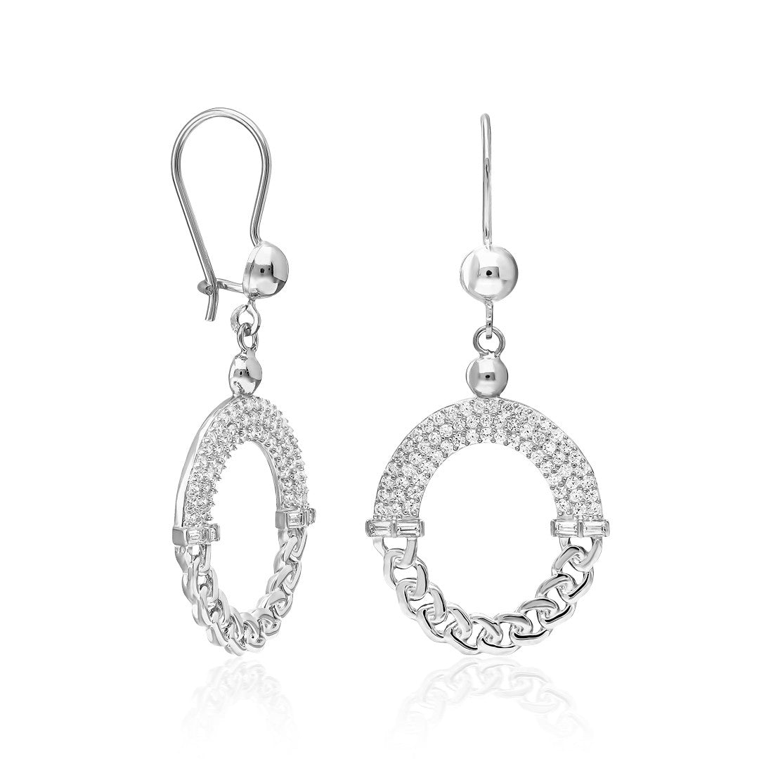Zirkon Taşlı Oval Şık Tasarım Küpe - 925 GÜMÜŞ