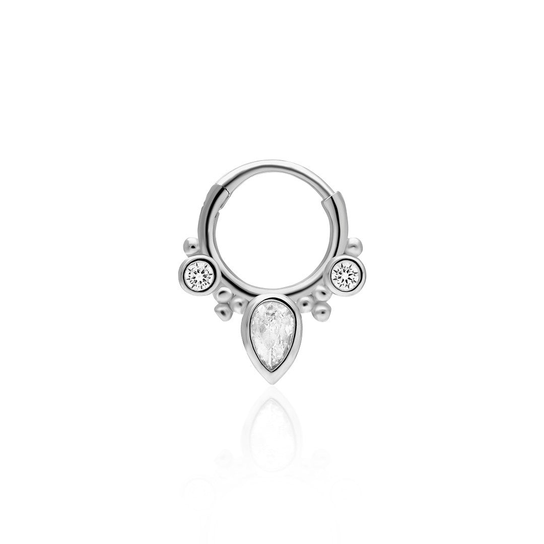 Gözyaşı Taşlı Yuvarlak Piercing - 925 GÜMÜŞ