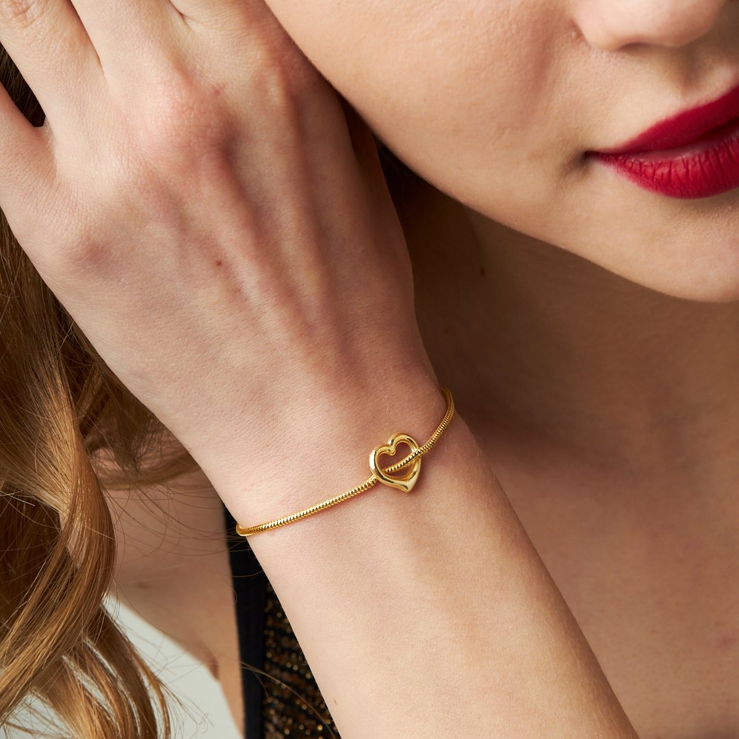 Tondo Zincir Kavisli Kalp Bileklik - 925 GÜMÜŞ