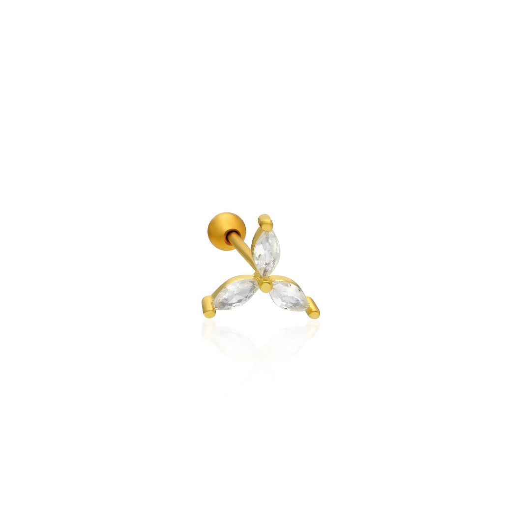 Üç Taşlı Modern Piercing - 925 GÜMÜŞ