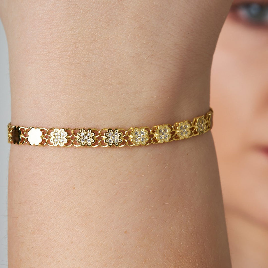 Yarı Dğerli Taşlı Yaprak Zincir Bileklik - 925 GÜMÜŞ