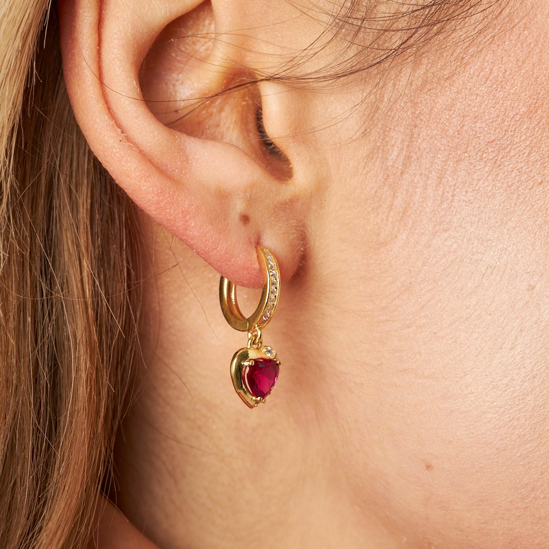 Pembe Taşlı Kalp Küpe - 925 GÜMÜŞ