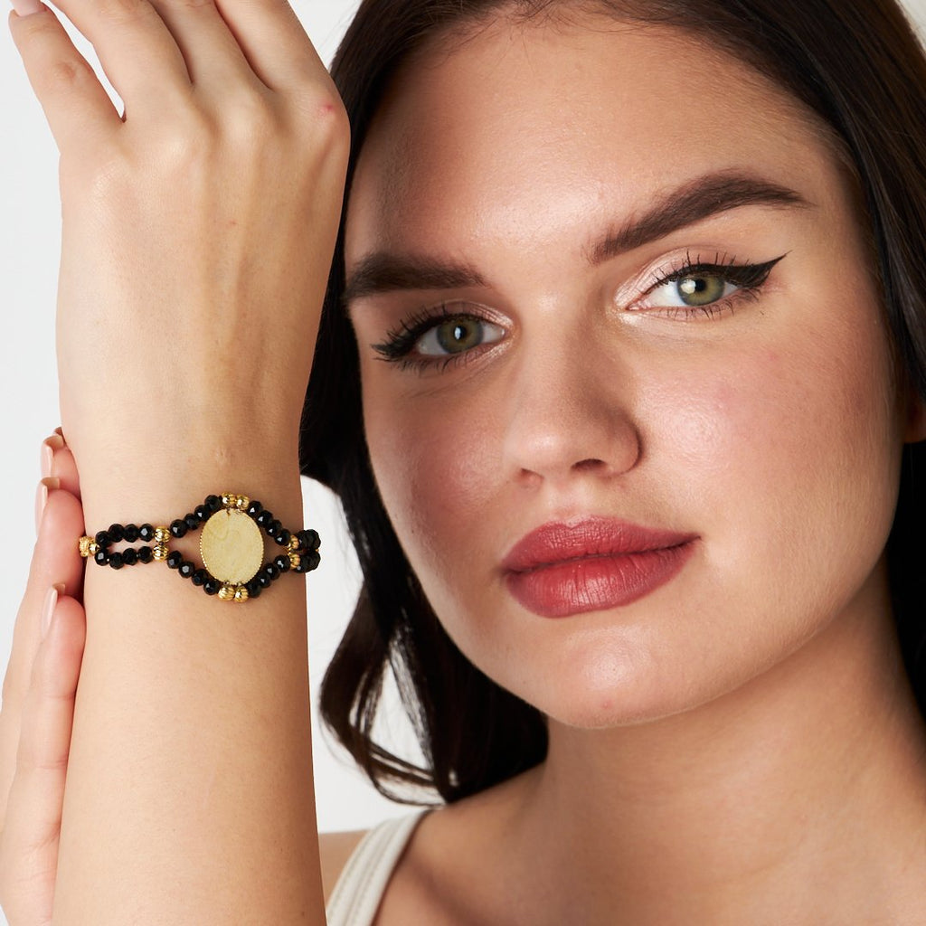 Siyah Taşlı  İp Bileklik - 925 GÜMÜŞ