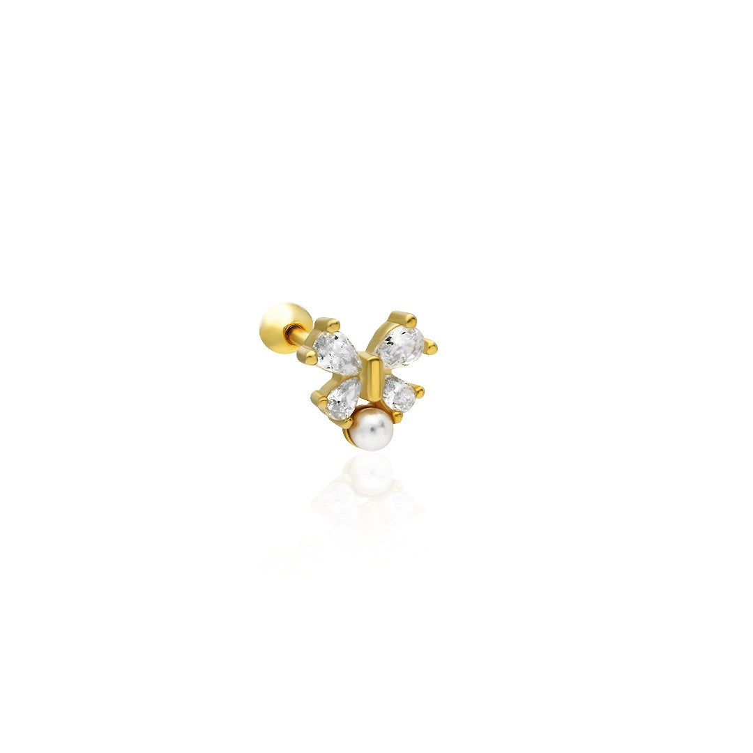 İnci Taşlı Kelebek Piercing - 925 GÜMÜŞ