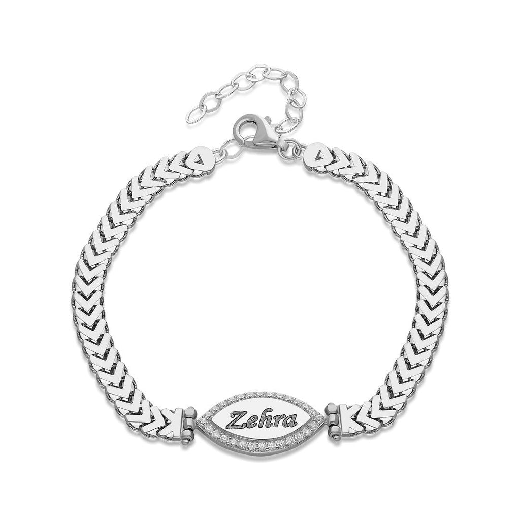 Taşlı Çivili Zincir Bileklik - 925 GÜMÜŞ