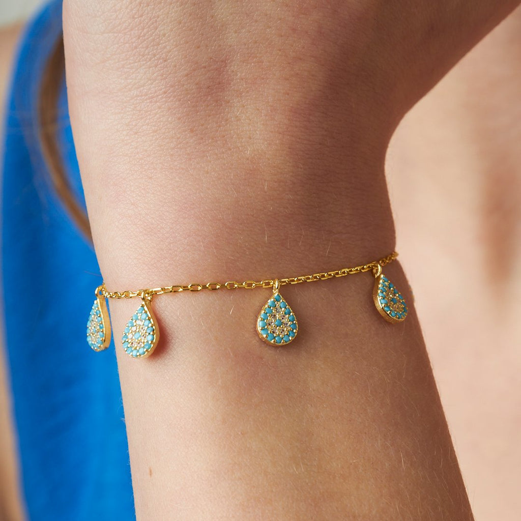 Renkli Taşlı Damla Bileklik - 925 GÜMÜŞ