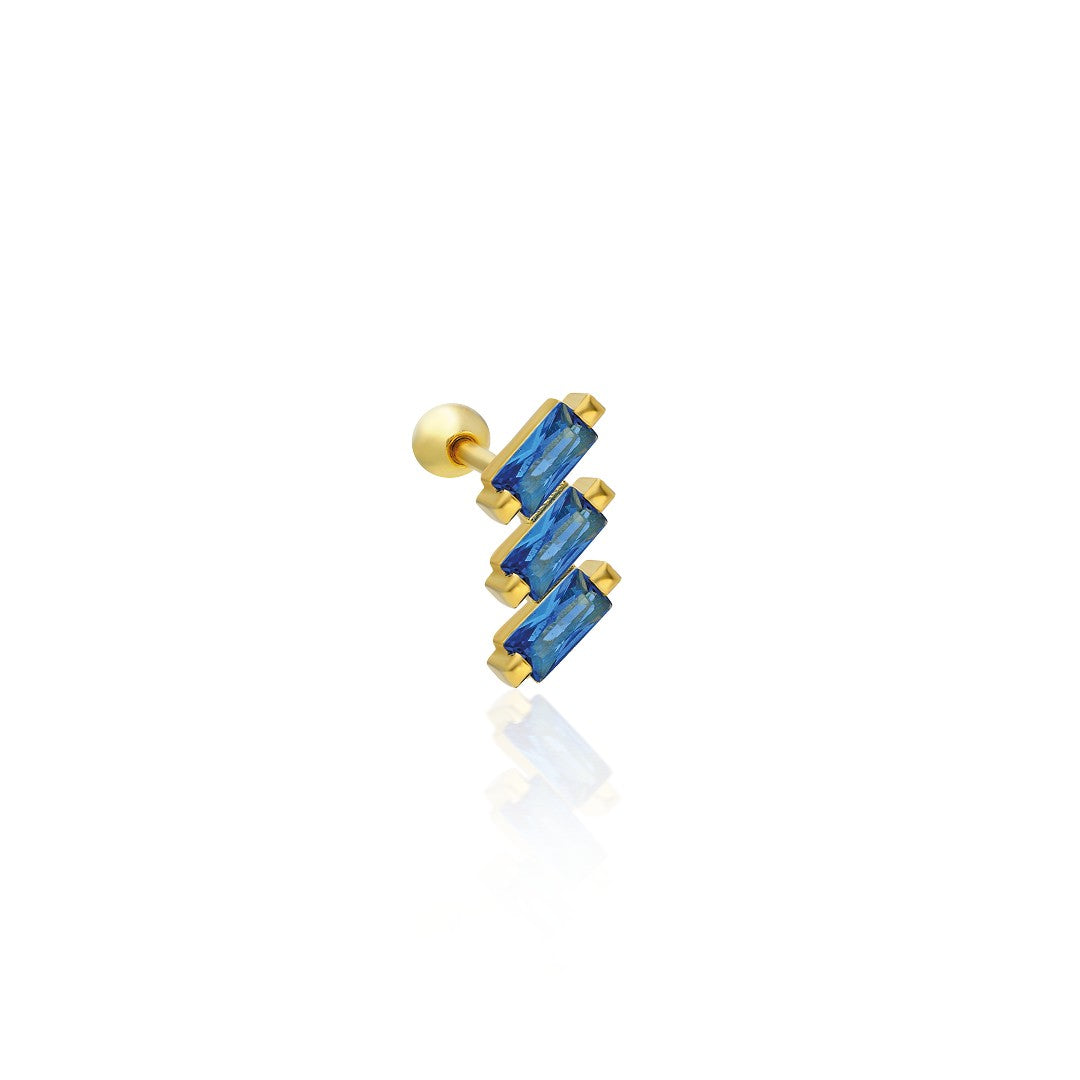 Mavi Taşlı Baget Piercing - 925 GÜMÜŞ