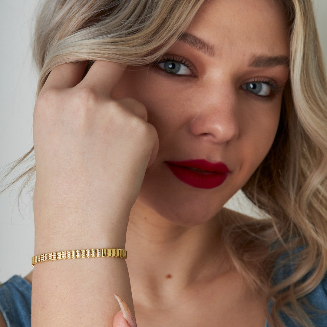 Ortası Taşlı Şerit Bileklik - 925 GÜMÜŞ