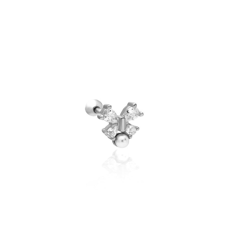 İnci Taşlı Kelebek Piercing - 925 GÜMÜŞ