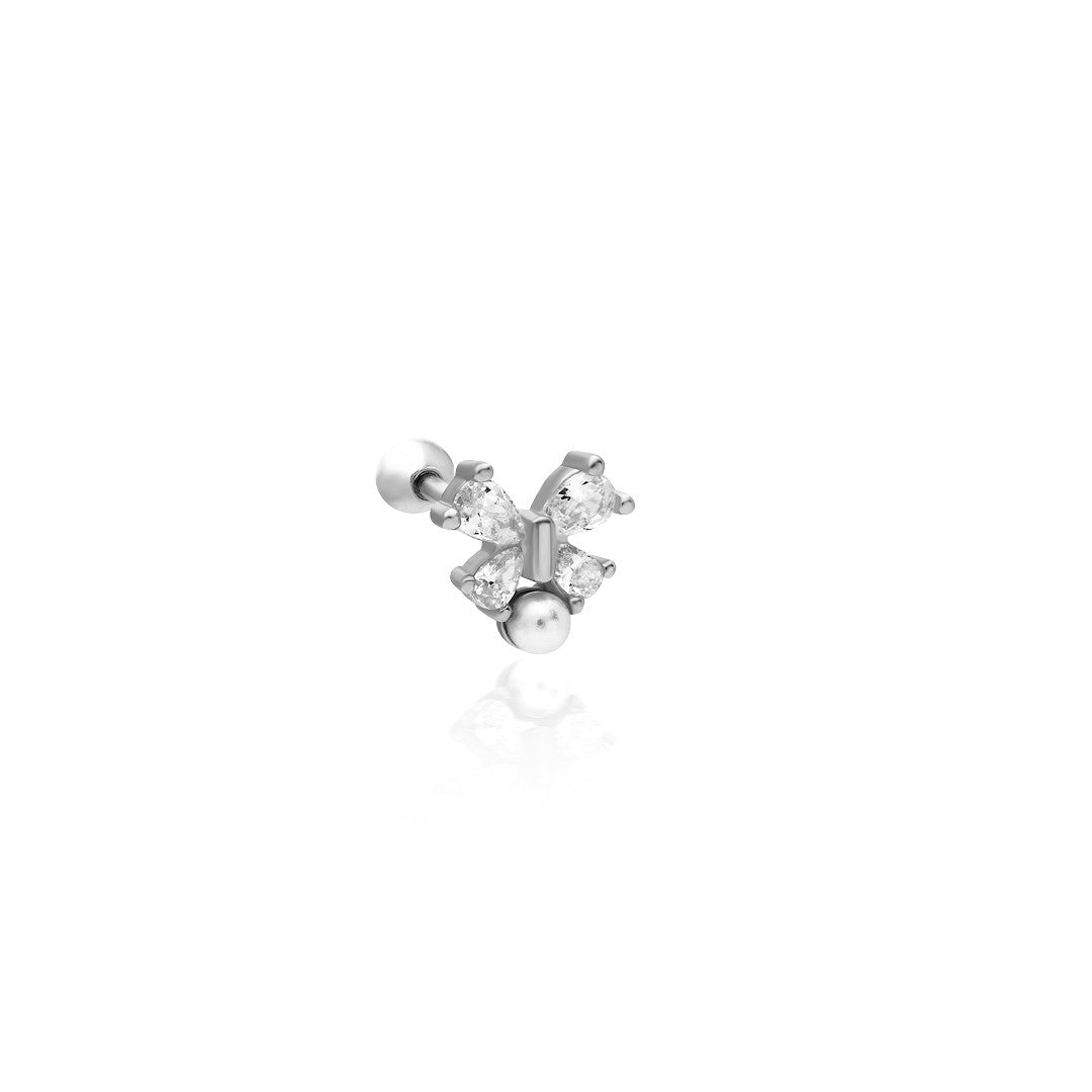 İnci Taşlı Kelebek Piercing - 925 GÜMÜŞ