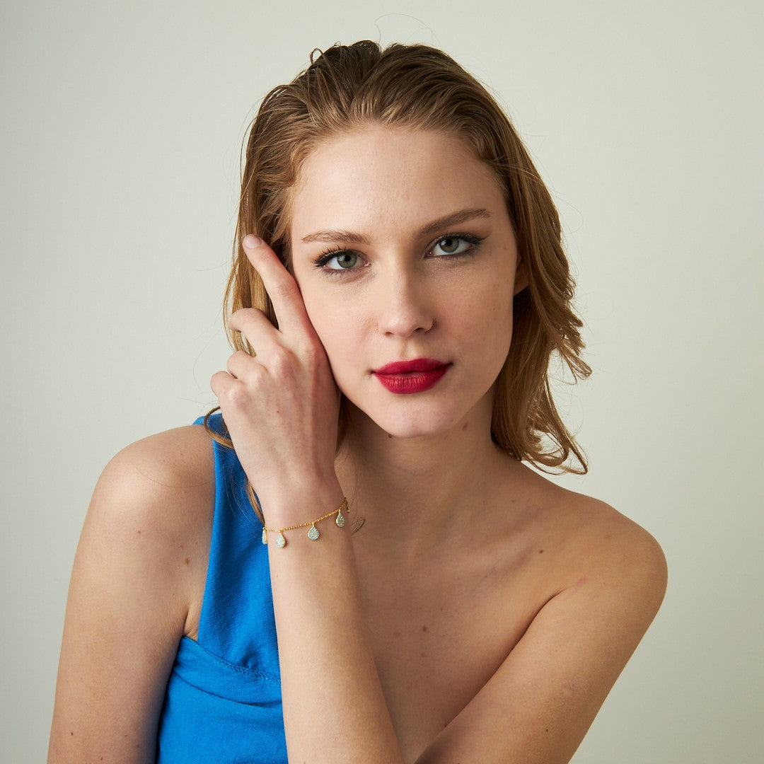 Renkli Taşlı Damla Bileklik - 925 GÜMÜŞ