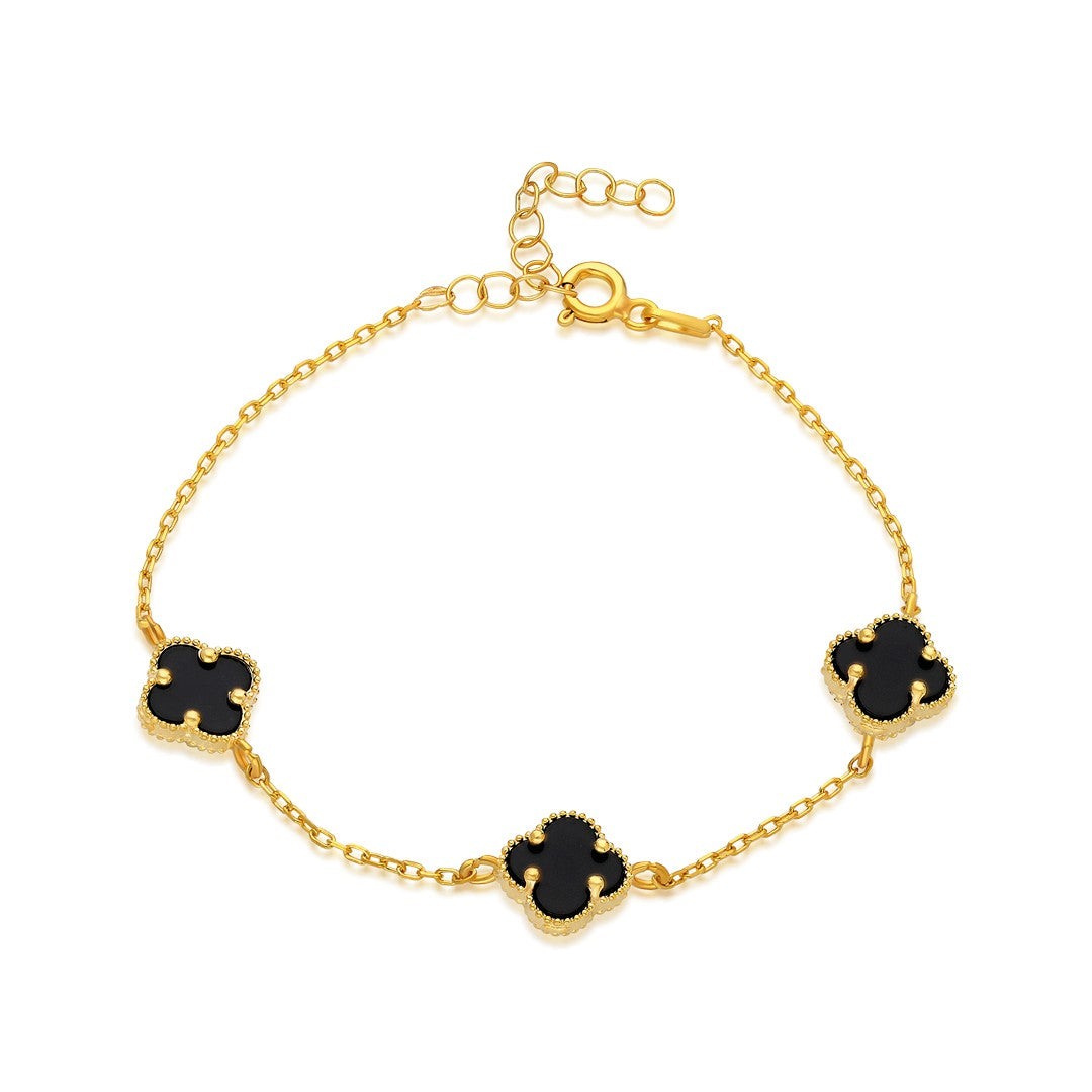 Üçlü Siyah Yonca Bileklik - 925 GÜMÜŞ