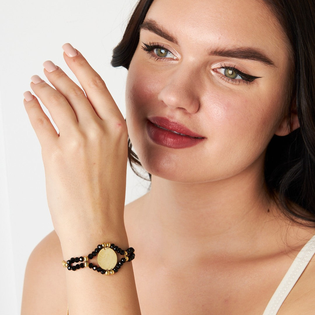 Siyah Taşlı  İp Bileklik - 925 GÜMÜŞ