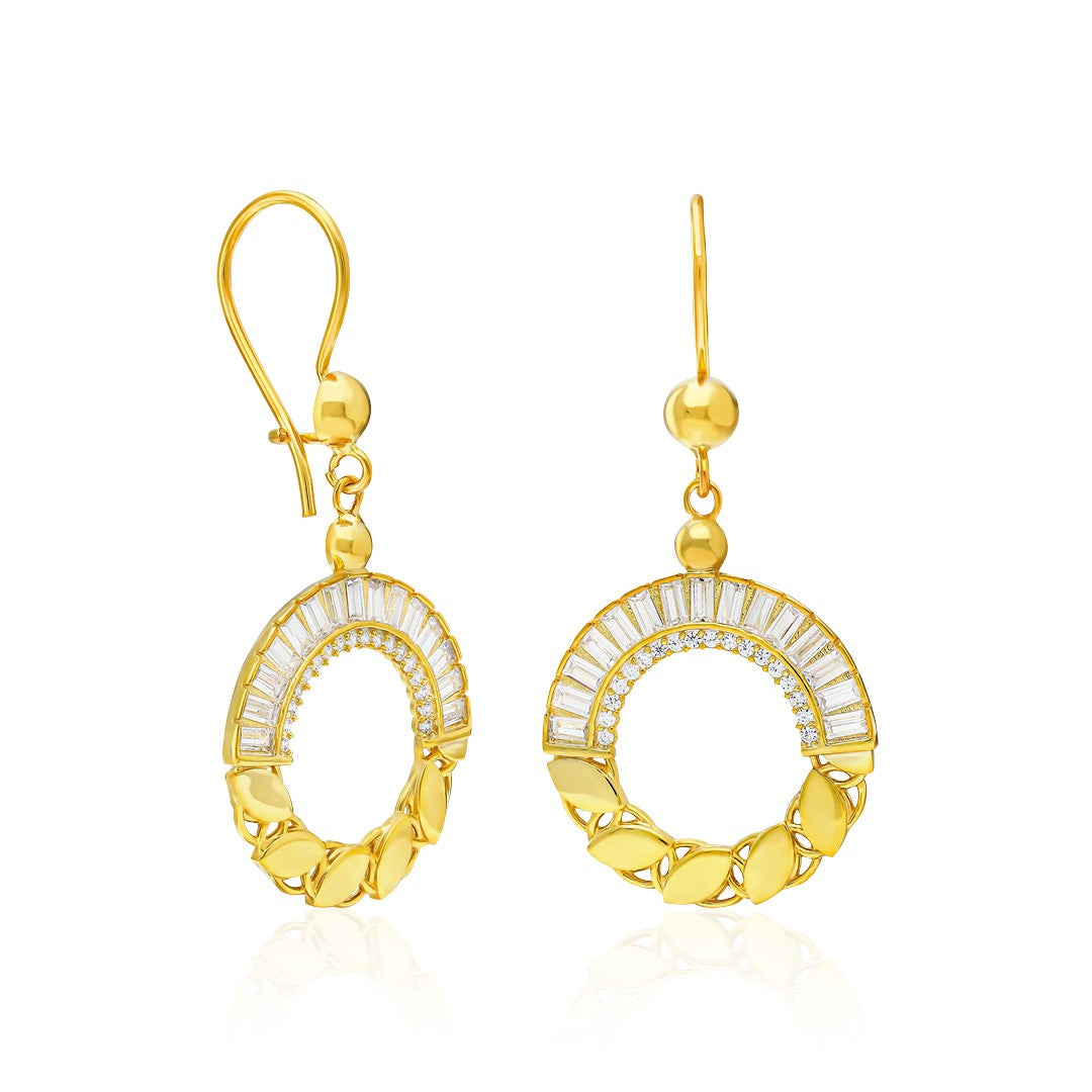 Oval Baget Taşlı Zincir Küpe - 925 GÜMÜŞ