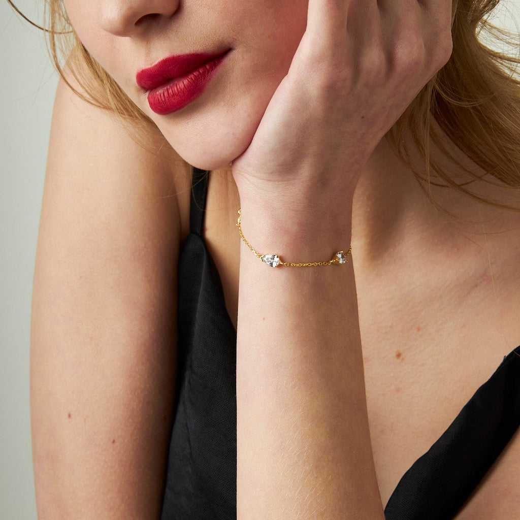 Üç Taşlı Gözyaşı Bileklik - 925 GÜMÜŞ