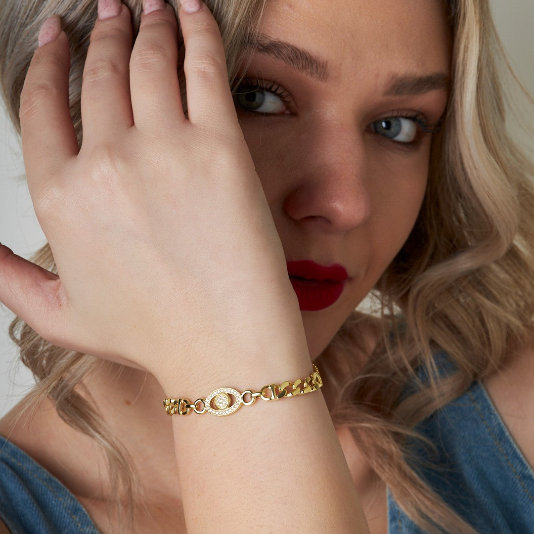 Oval Taşlı Ve Pullu Gurme Bileklik Model2 - 925 GÜMÜŞ