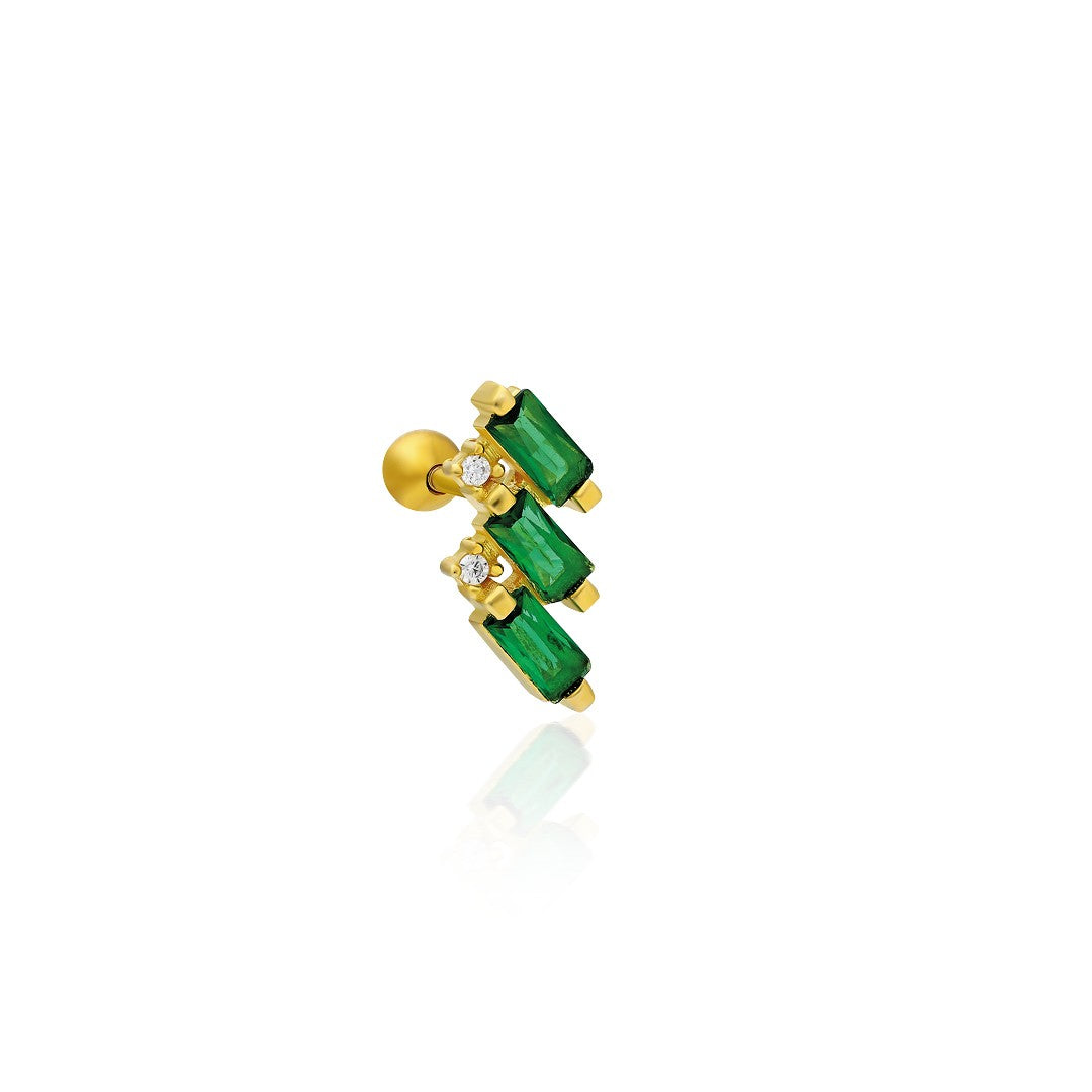 Yeşil Taşlı Baget Piercing - 925 GÜMÜŞ