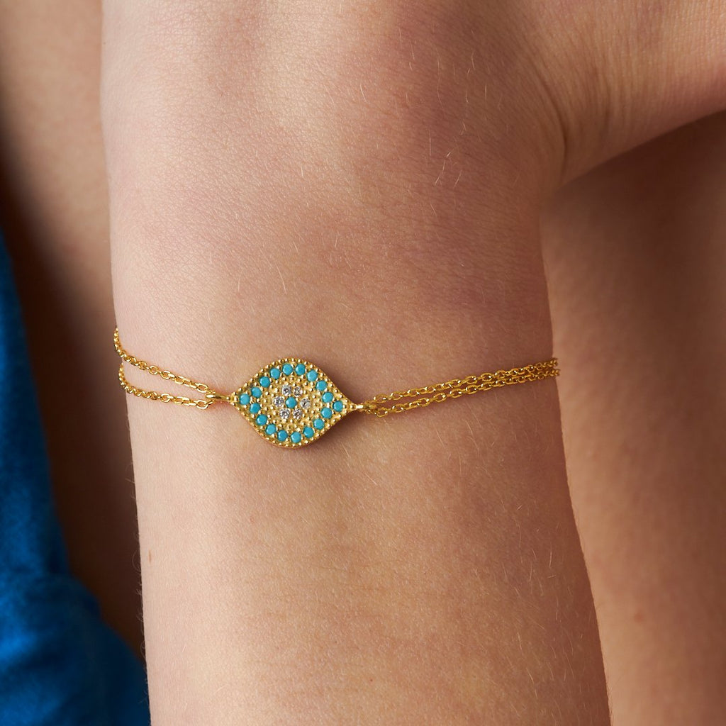 Renkli Taşlı Göz Bileklik - 925 GÜMÜŞ