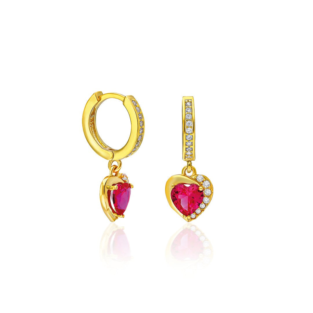 Pembe Taşlı Kalp Küpe - 925 GÜMÜŞ