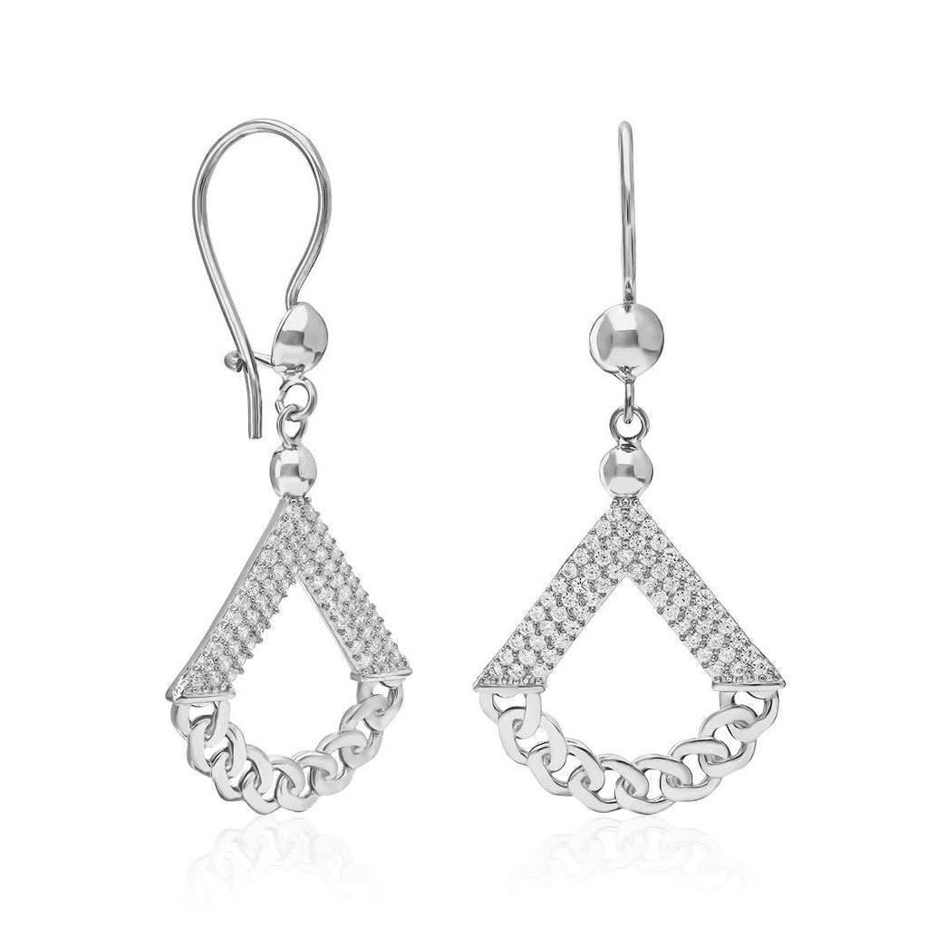 Üçgen Model Taşlı Zincir Küpe - 925 GÜMÜŞ