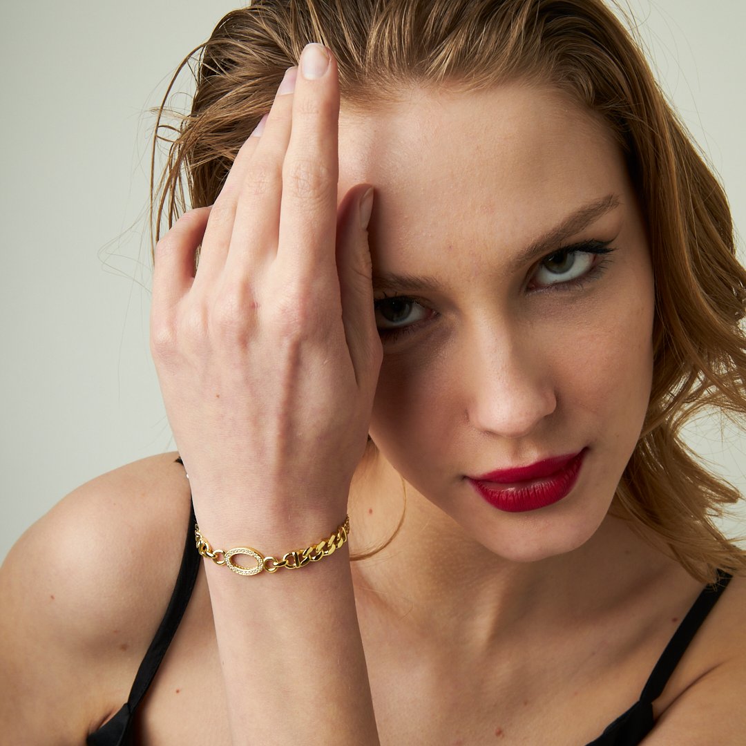 Oval Taşlı Payet Gurme Bileklik - 925 GÜMÜŞ