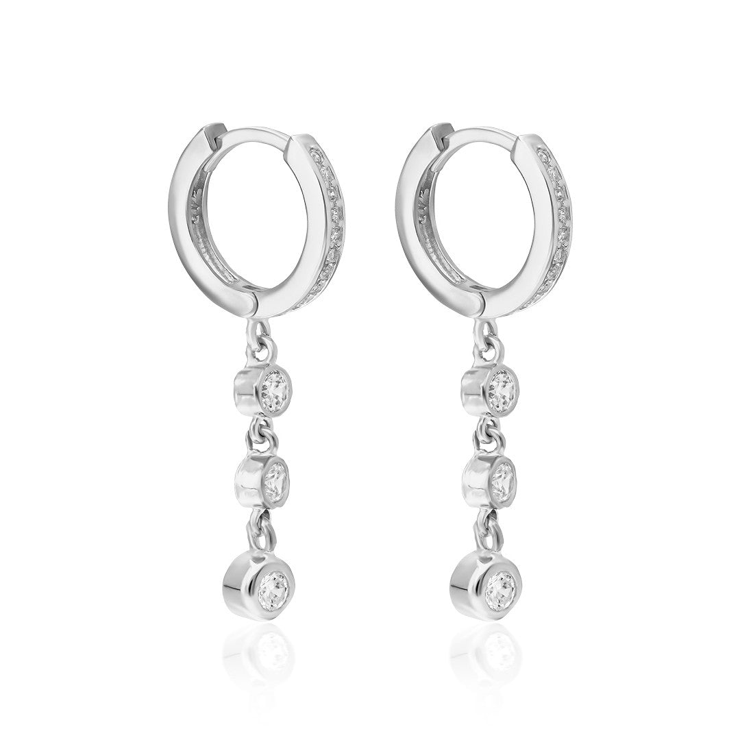 Sallantılı Üç Taşlı Küpe - 925 GÜMÜŞ