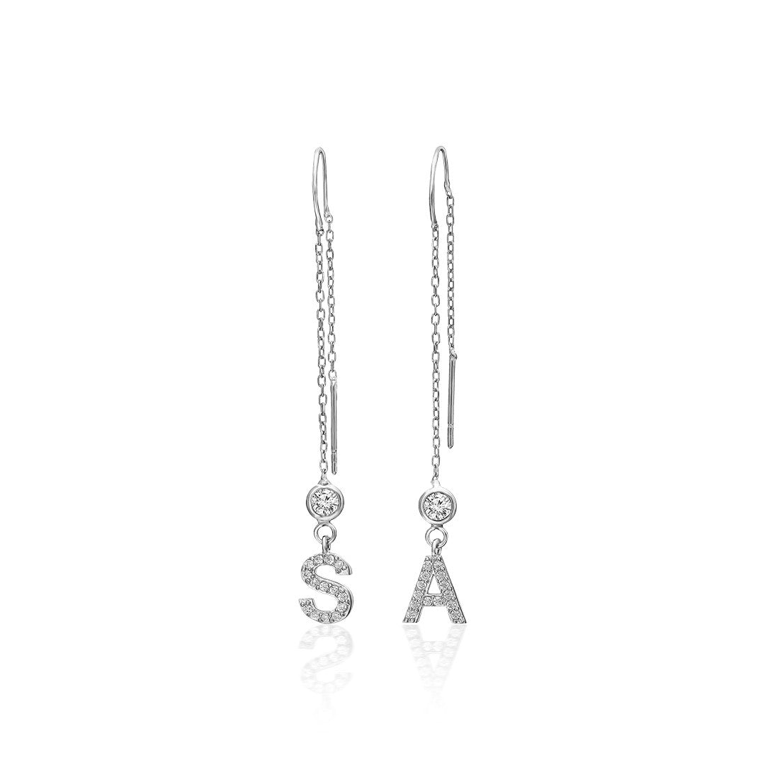 Zirkon Taşlı Sallantılı Harf Küpe - 925 GÜMÜŞ