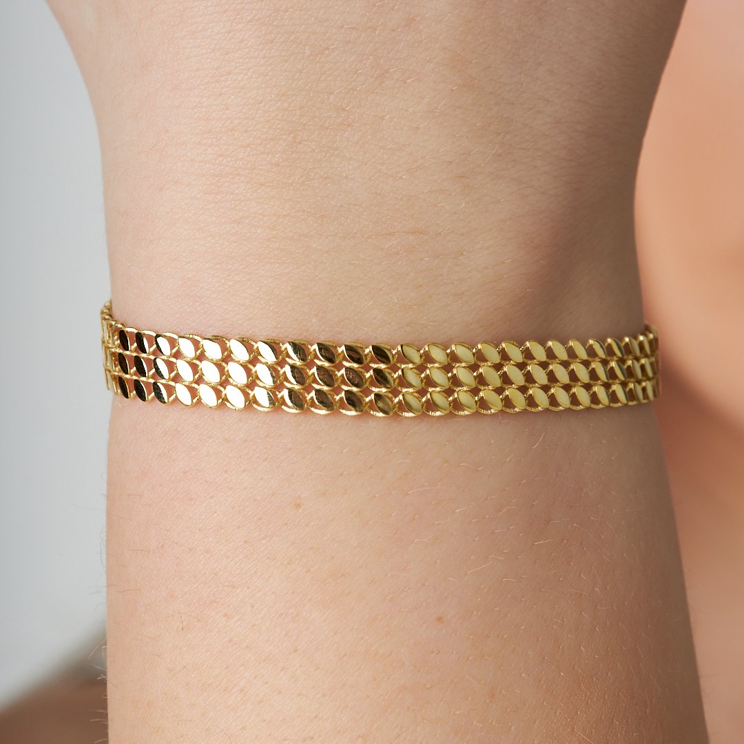 Üç Sıra Pullu Zincir Bileklik - 925 GÜMÜŞ