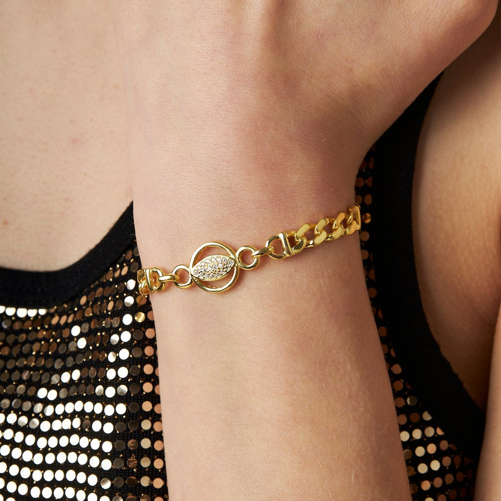 Taşlı Oval Gurme Zincir Bileklik - 925 GÜMÜŞ