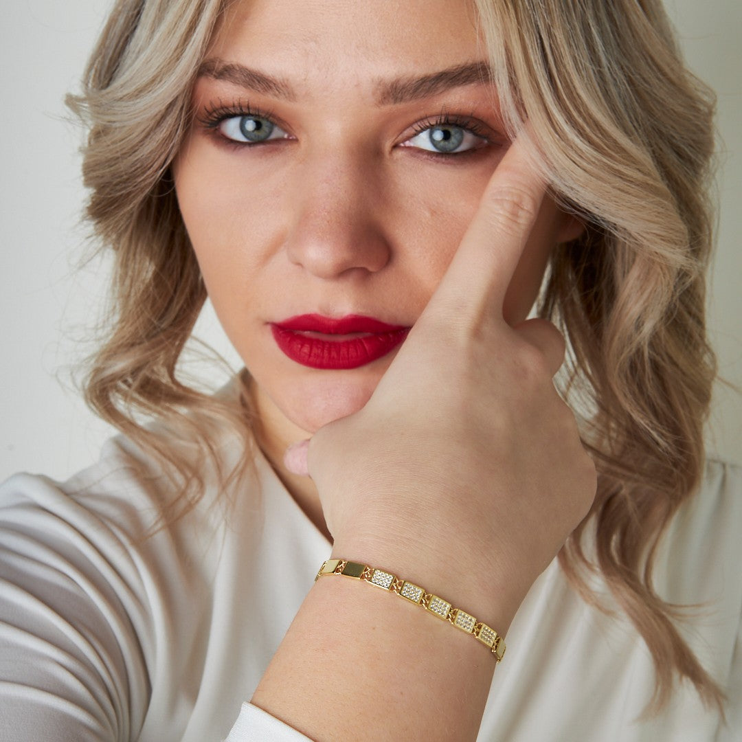 Taşlı Dikdörtgen Bileklik - 925 GÜMÜŞ