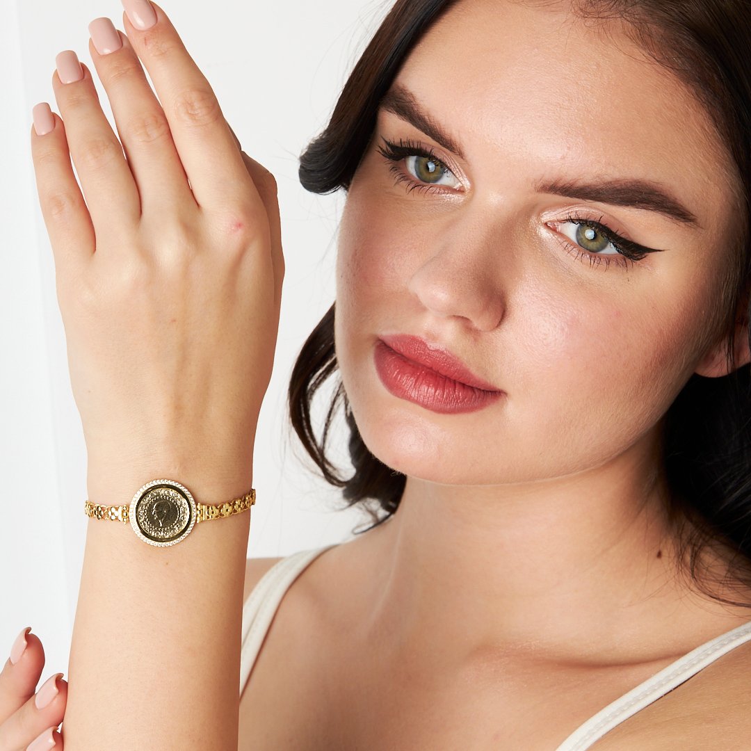 Taş Çerçeveli Dört Yapraklı Yonca Zincir Bileklik - 925 GÜMÜŞ