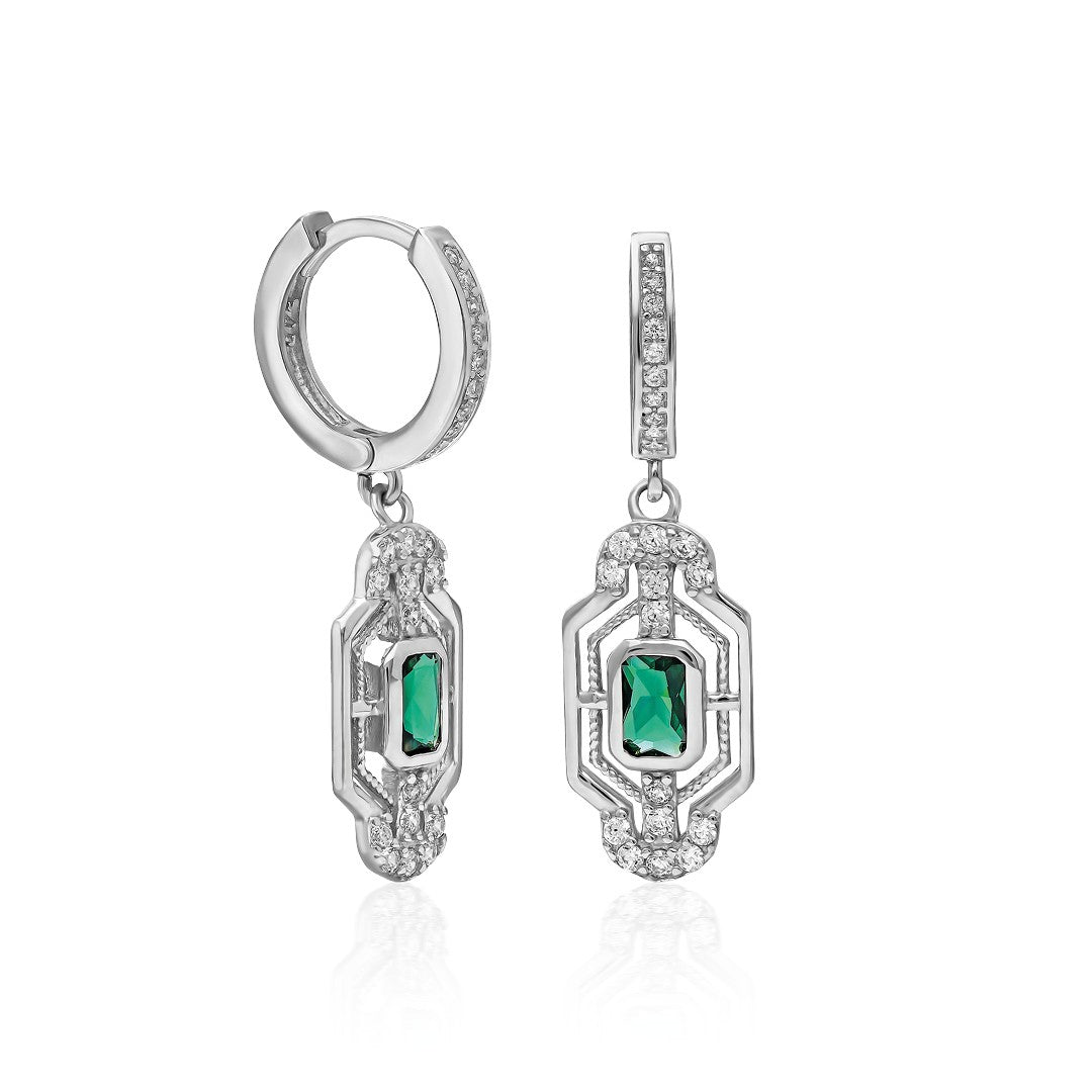 Yeşil Baget Taşlı Küpe - 925 GÜMÜŞ