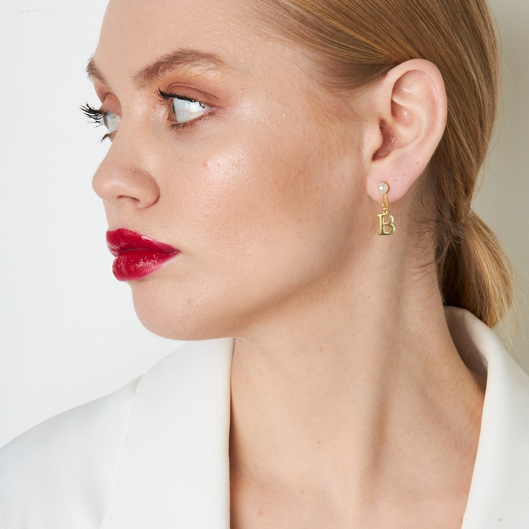 Toplu İnci Harf Küpe - 925 GÜMÜŞ