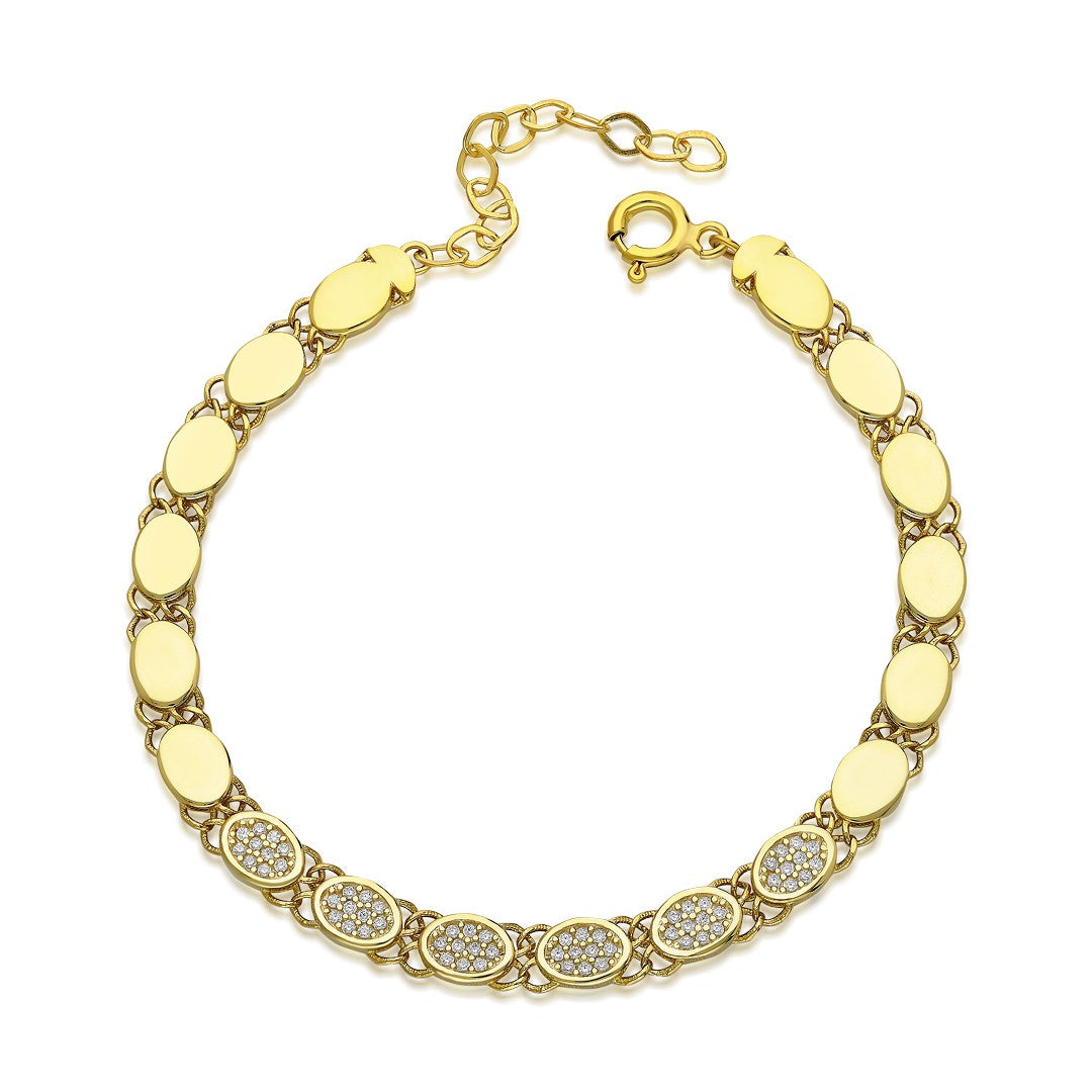 Oval Zincirli Taşlı Bileklik - 925 GÜMÜŞ