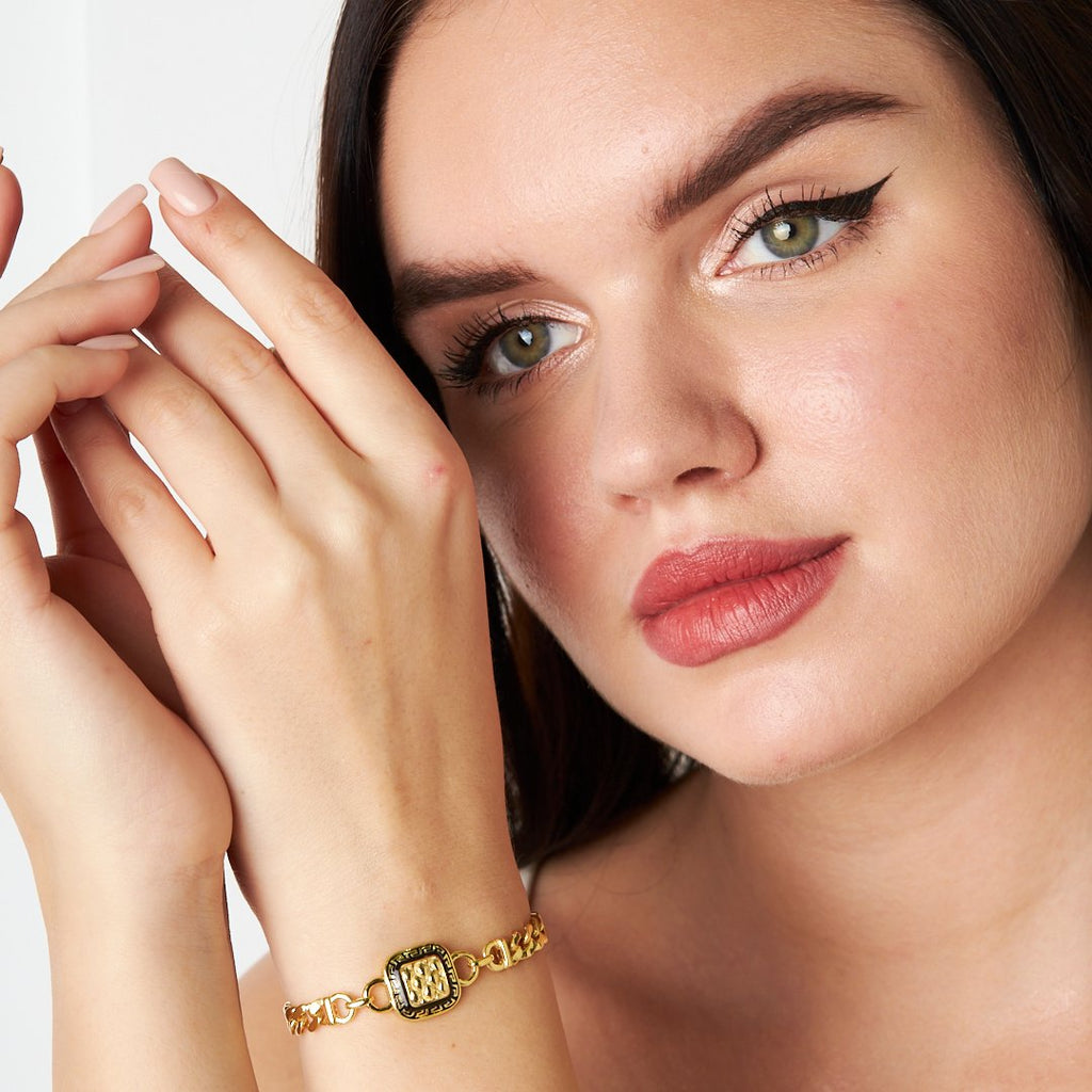 Renkli Kare Çift Zincirli Bileklik - 925 GÜMÜŞ