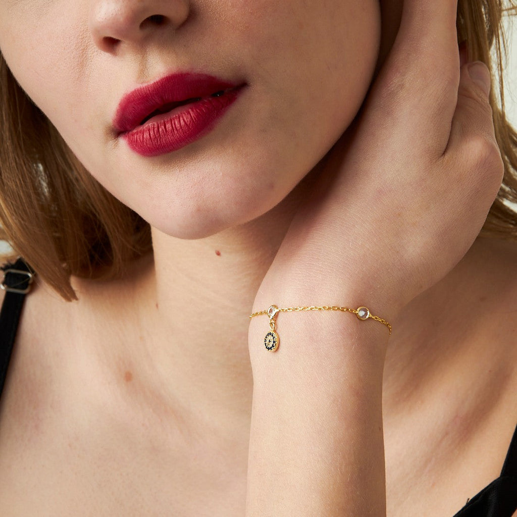 Üç Taşlı Nazar Bilezik - 925 GÜMÜŞ