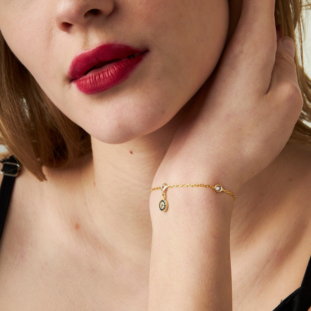 Üç Taşlı Nazar Bilezik - 925 GÜMÜŞ