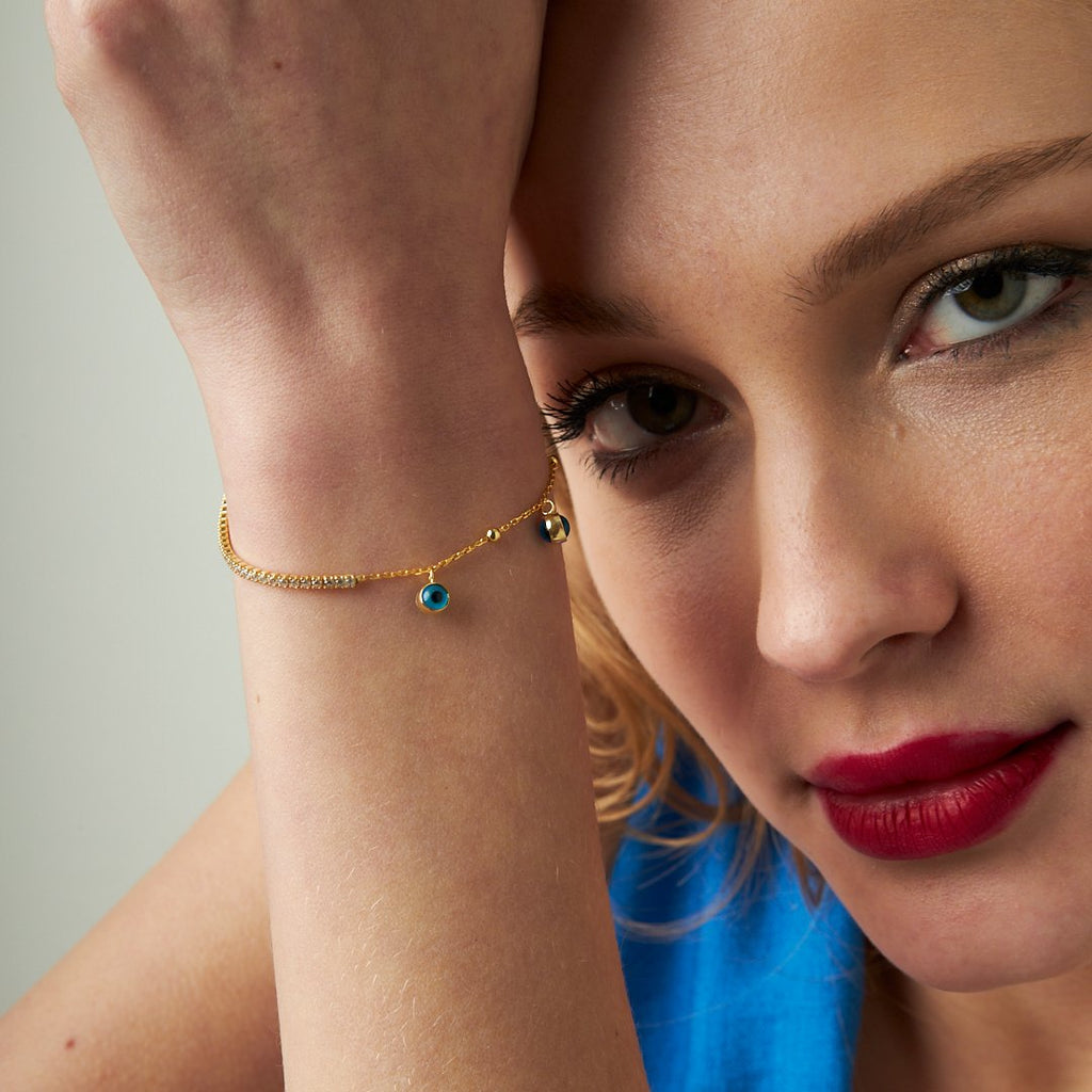 Üçlü Nazar Su Yolu Zincir Bileklik - 925 GÜMÜŞ