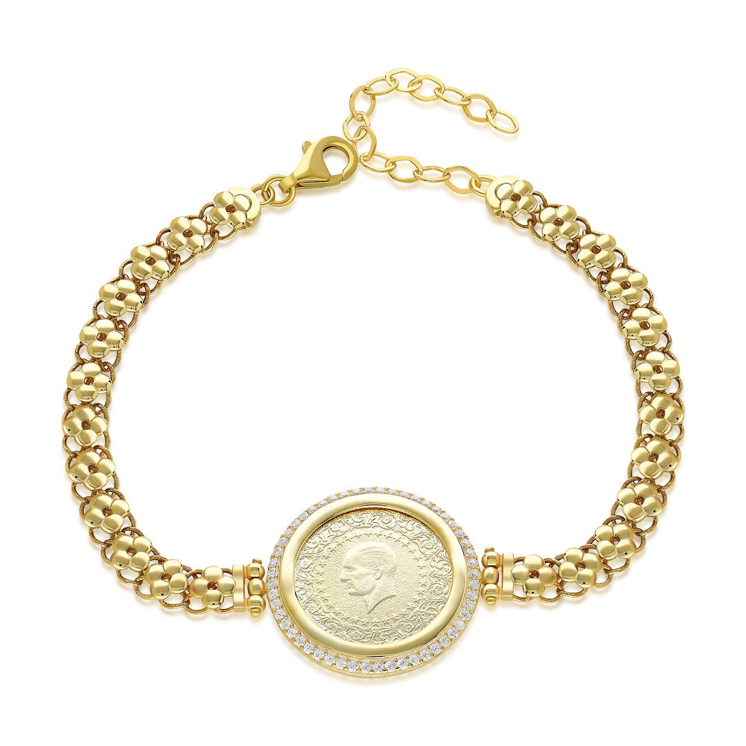 Taş Çerçeveli Dört Yapraklı Yonca Zincir Bileklik - 925 GÜMÜŞ