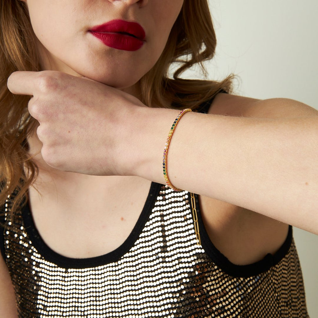 Renkli Su Yolları Zincir Bileklik - 925 GÜMÜŞ