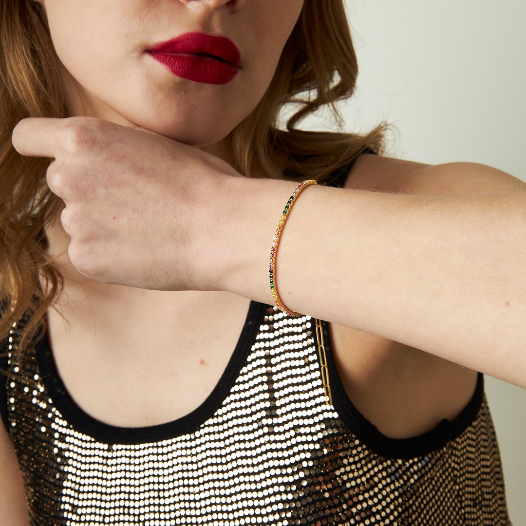 Renkli Su Yolları Zincir Bileklik - 925 GÜMÜŞ