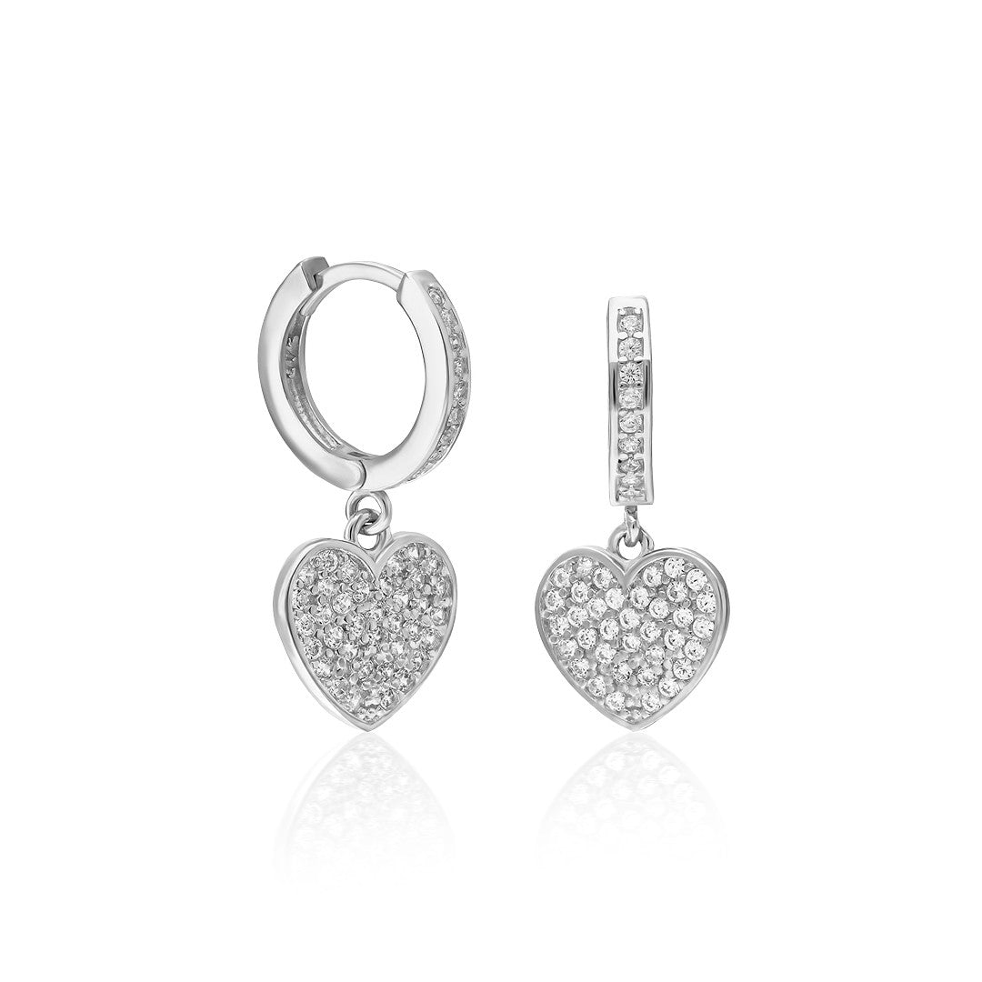 Sallantılı Taşlı Kalp Küpe - 925 GÜMÜŞ