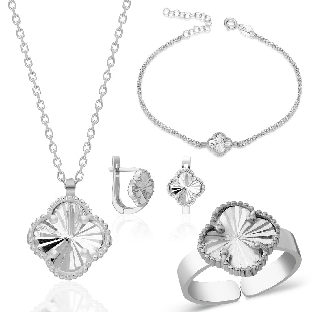 Parlak Taşlı Yonca Set - 925 GÜMÜŞ
