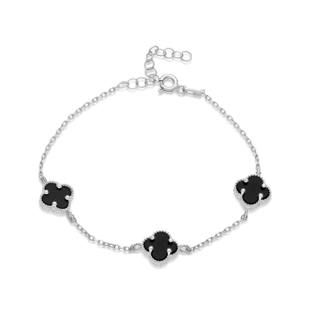 Üçlü Siyah Yonca Bileklik - 925 GÜMÜŞ