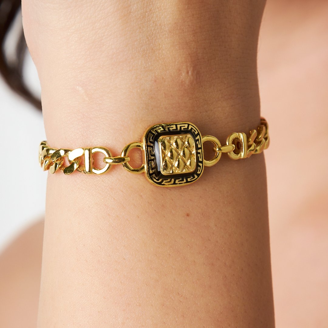 Renkli Kare Çift Zincirli Bileklik - 925 GÜMÜŞ